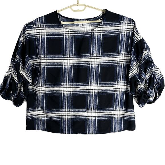 Maggie & Max Tops - Maggie Max Women Boxy Top Plus 1X Blue Gray White Plaid Academia Preppy